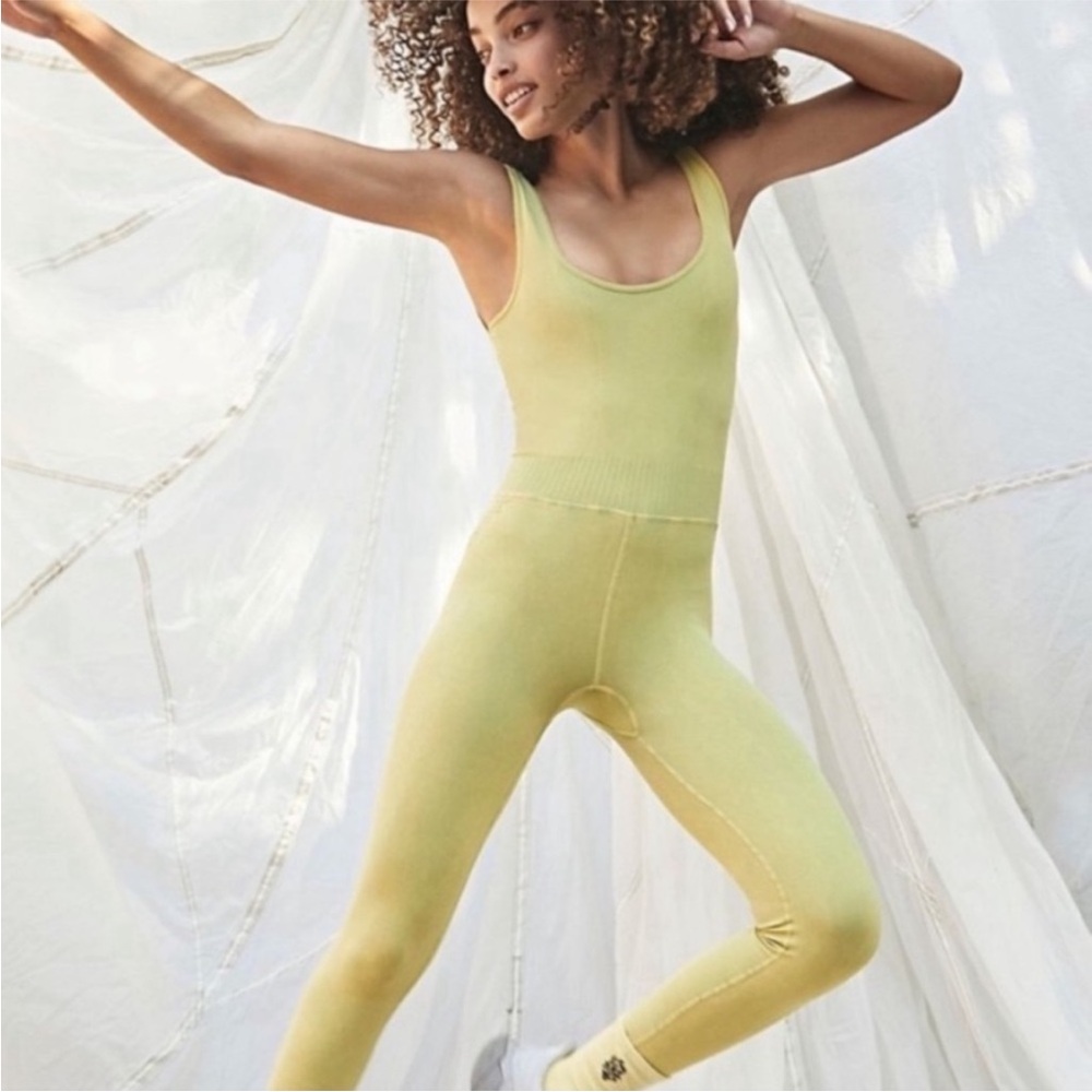 NWOT Free People Good Karma Onesie Pineapple Punch Yellow Size M/L (8-14)